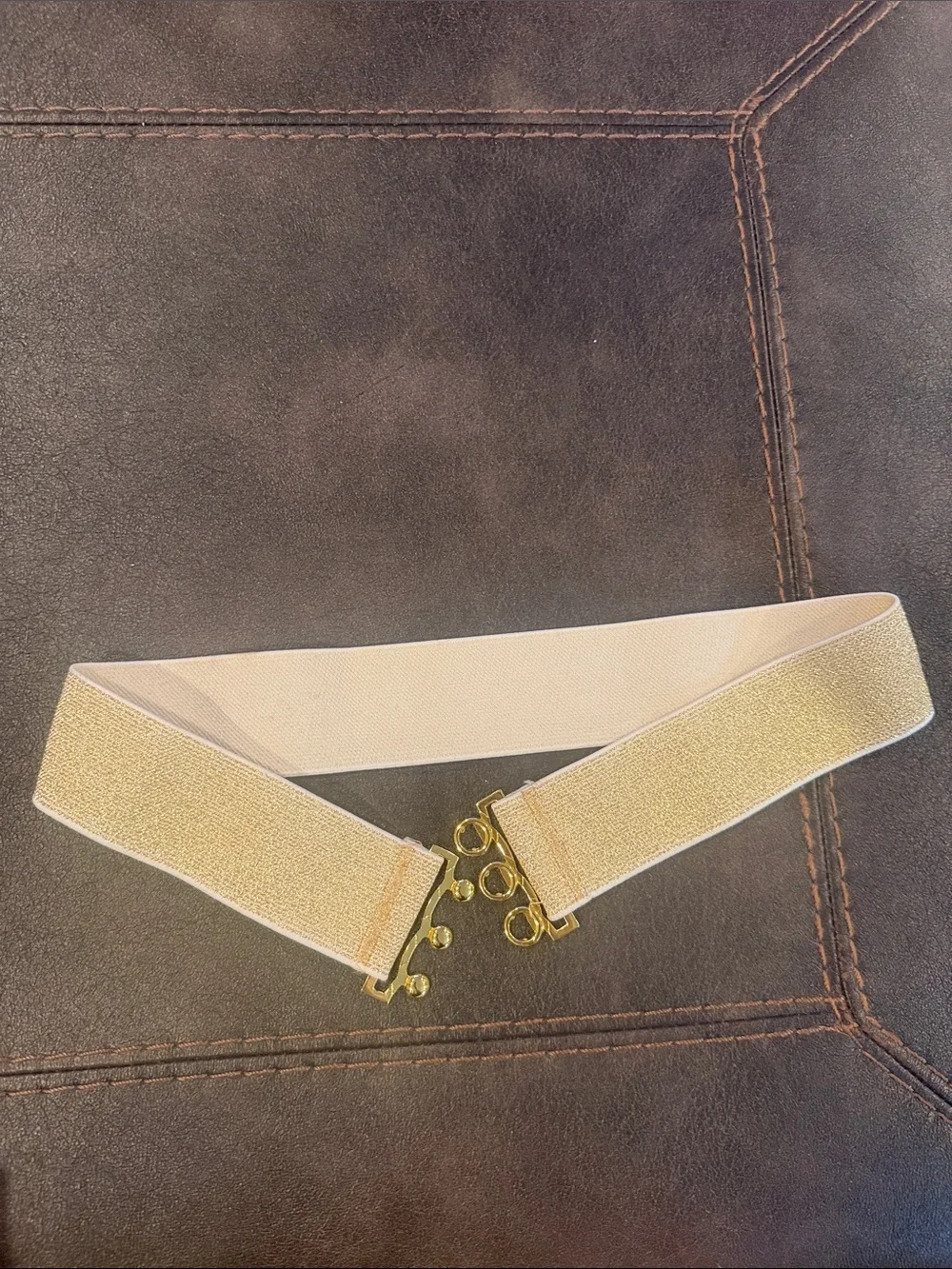Large / XL Stretch belt Gold Elastic Waist Belt with Hook Closure